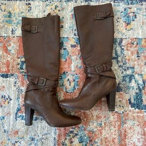 Cole Haan x Nike Air Knee High Brown Leather Boots with 4” Heel